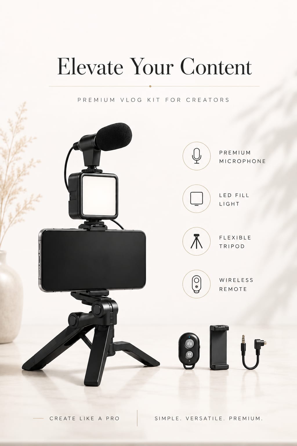 Vlogger Kit – Tripod, Light &amp; Mic Set
